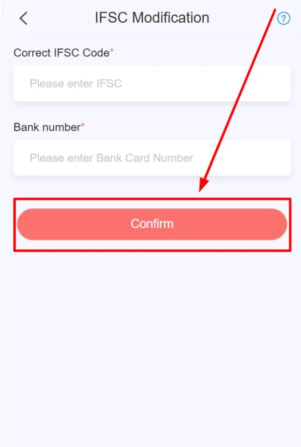 Confirm button pressed to submit the request